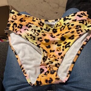 Bar III Leopard Print Bikini Bottom - Yellow and Pink
